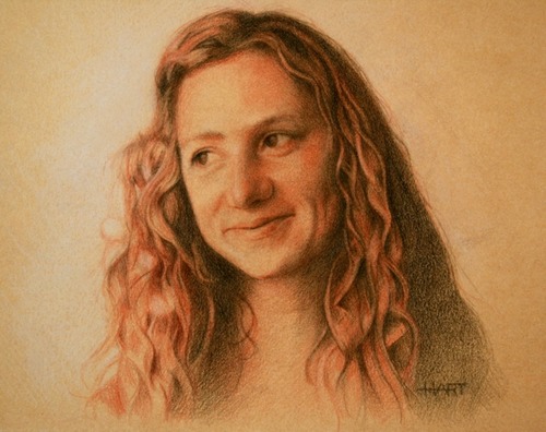© 2012 Aron Hart, Portrait of Shelly 2, Three colored chalk on toned paper, 6 x 8 inches.