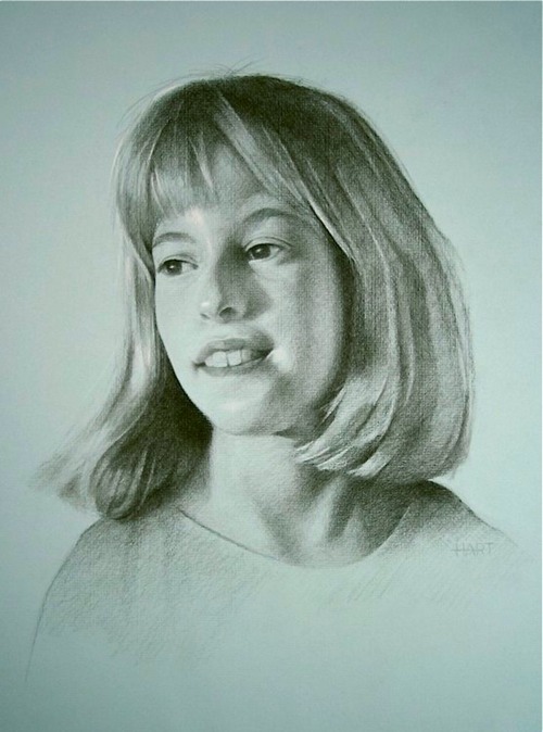 © 2009 Aron Hart, Portrait of Heather, Charcoal on Toned Paper, 18 x 24 inches.