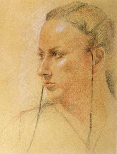 © 2010 Aron Hart, Portrait of Lauren, three color chalk on toned paper