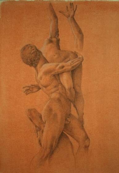 © 2009 Aron Hart, Rape of the Sabine, graphite and white chalk on toned paper