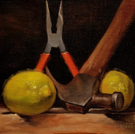 © 2011 Aron Hart, Lemon Aid, Oil on Linen mounted to board, 8 x 8 inches.