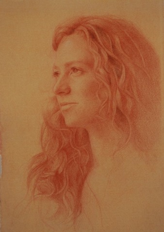 © 2012 Aron Hart, Portrait of Shelly, sanguine on toned paper