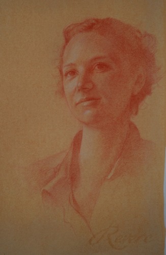 © 2013 Aron Hart, Portrait of Shelly, sanguine and white on toned paper